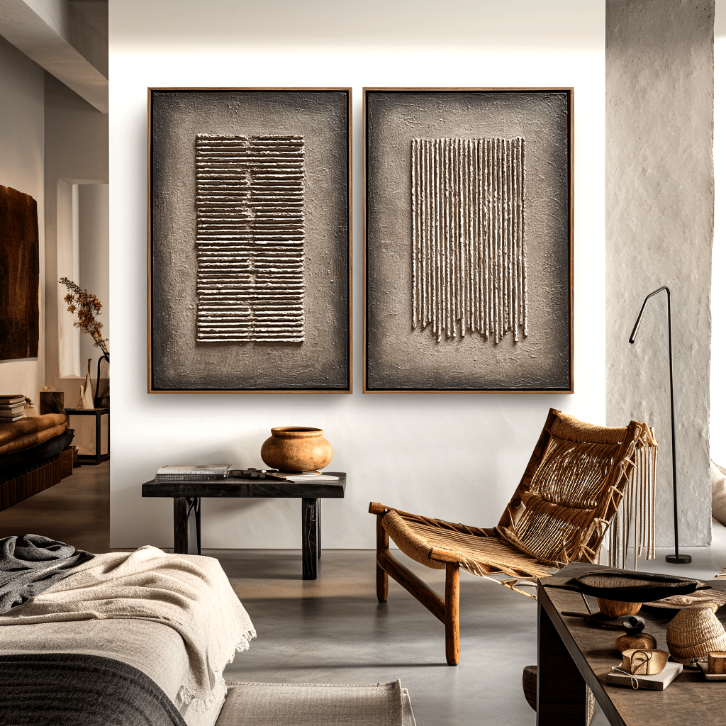 Wabi Essence – Beige Minimalist Textured Duo#awp77 Painting artwepaint 