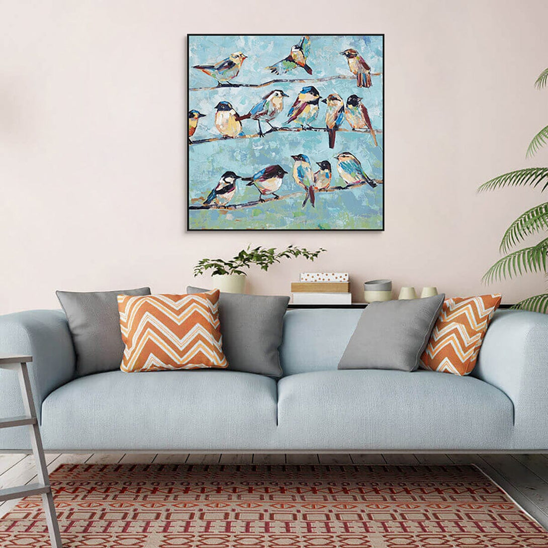 Whispering Branches – Blue & Gold Bird Painting #L5913 Painting artwepaint 