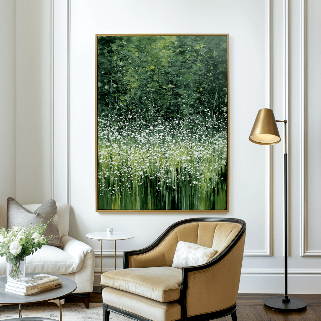 Whispering Meadow – Green White Floral Painting #94 Painting artwepaint 