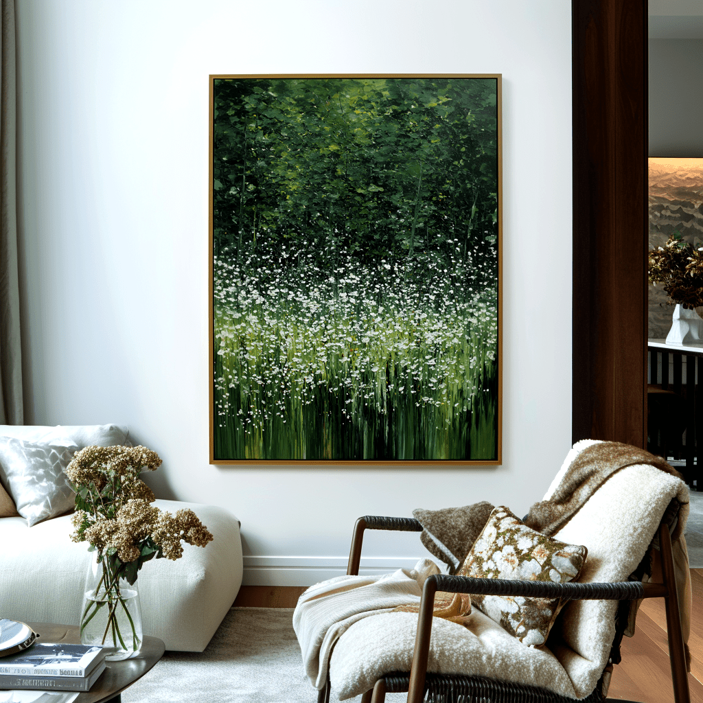 Whispering Meadow – Green White Floral Painting #94 Painting artwepaint 