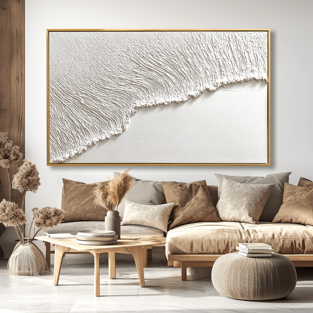 Whispering Shore – White Textured Edge Painting #93047 Painting artwepaint 