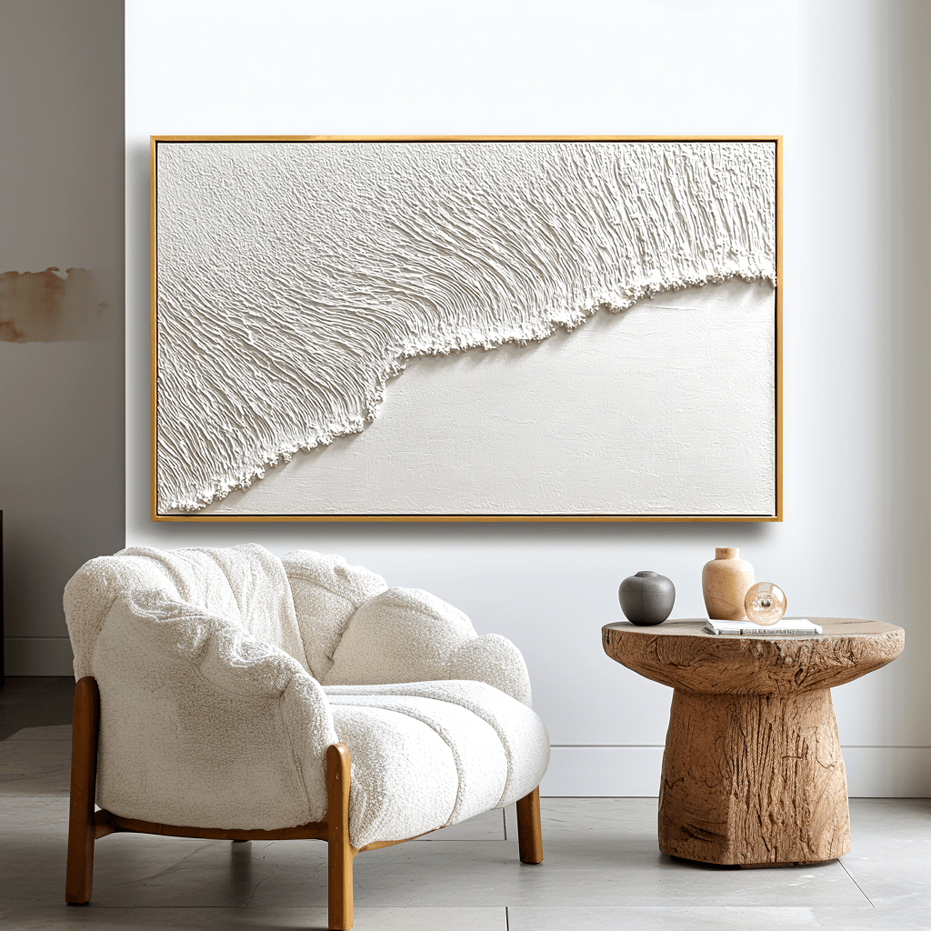 Whispering Shore – White Textured Edge Painting #93047 Painting artwepaint 