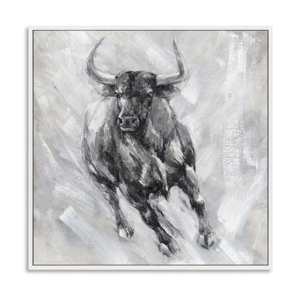 Wild Bull - Black Grey Charging Oil Painting #M0528 Painting artwepaint 