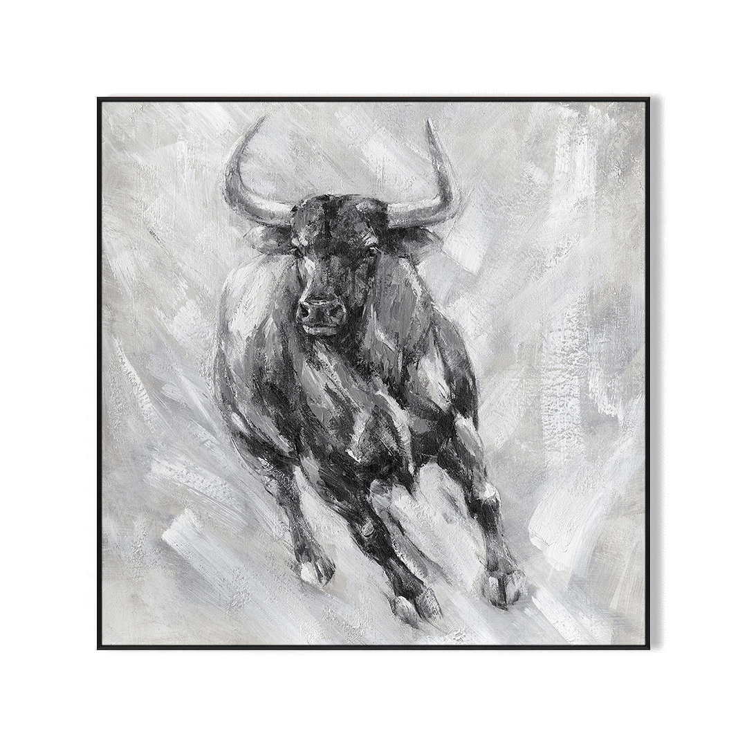 Wild Bull - Black Grey Charging Oil Painting #M0528 Painting artwepaint 