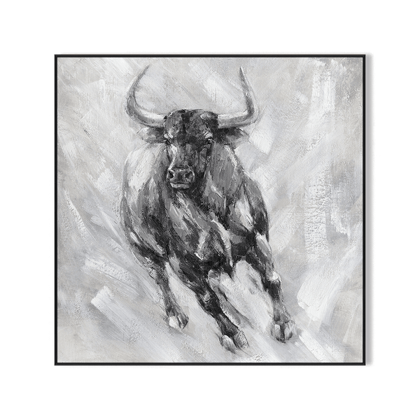 Wild Bull - Black Grey Charging Oil Painting #M0528 Painting artwepaint 