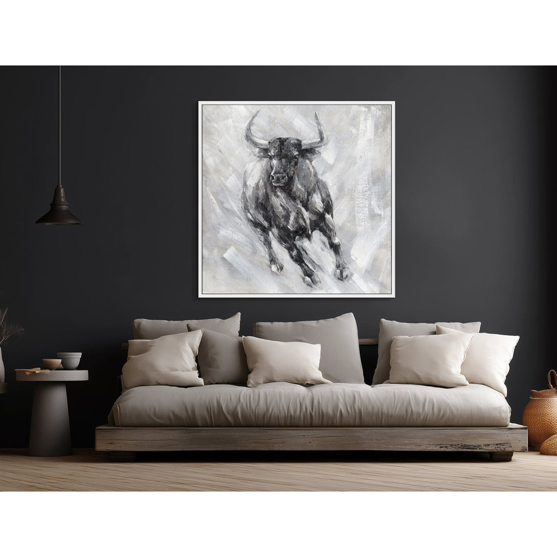 Wild Bull - Black Grey Charging Oil Painting #M0528 Painting artwepaint 