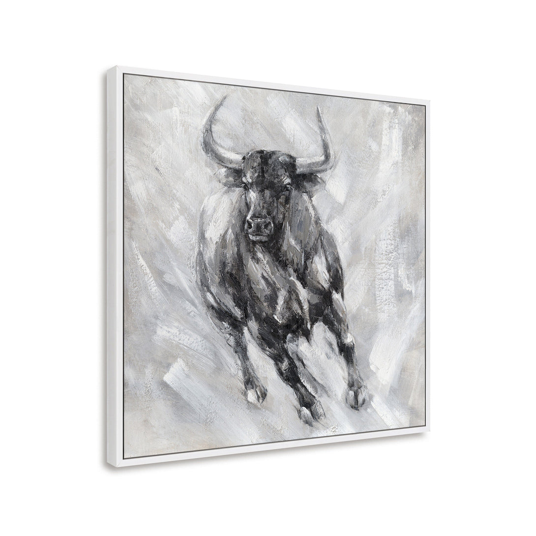 Wild Bull - Black Grey Charging Oil Painting #M0528 Painting artwepaint 
