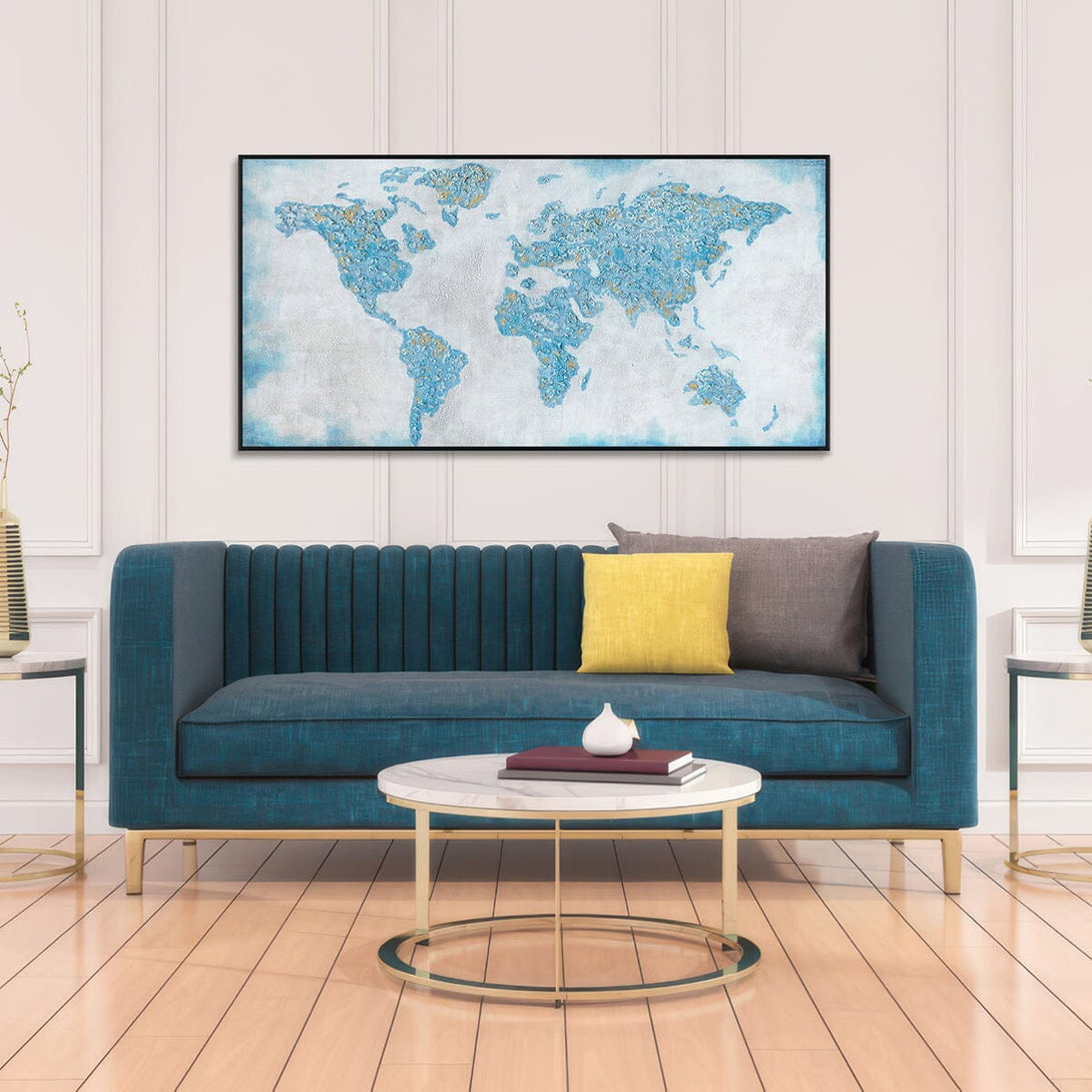 World in Blue-Textured Map Painting #I4039 Painting artwepaint 