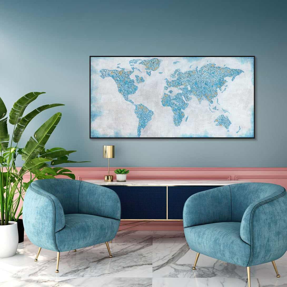 World in Blue-Textured Map Painting #I4039 Painting artwepaint 