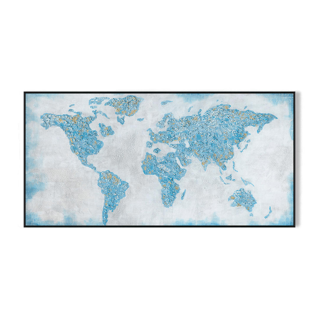 World in Blue-Textured Map Painting #I4039 Painting artwepaint 