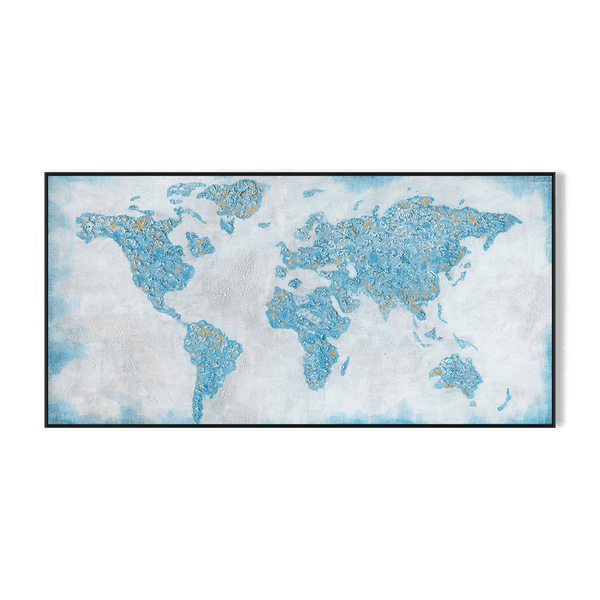 World in Blue-Textured Map Painting #I4039 Painting artwepaint 